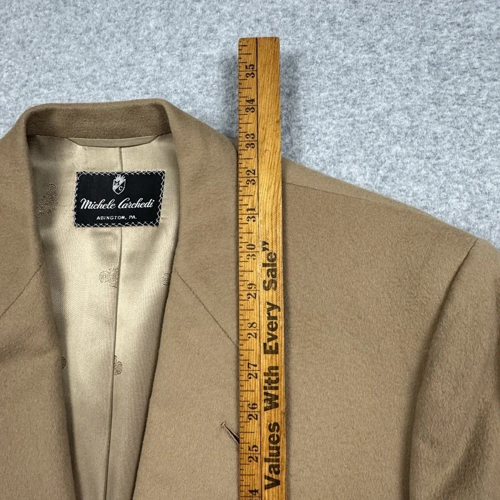 VTG Michele Carchedi Sport Coat 42R Beige Camel Blazer Horn Buttons Bespoke 90's